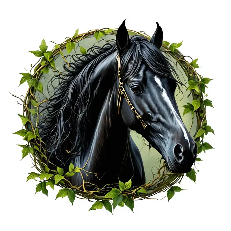 Goth Horse With Vines Wrapping Around It