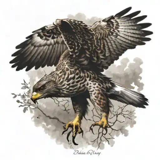 Hawk Flying And Looking Up