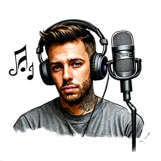 Person Recording Music With Headphones On And Microphone In Front Of His Face