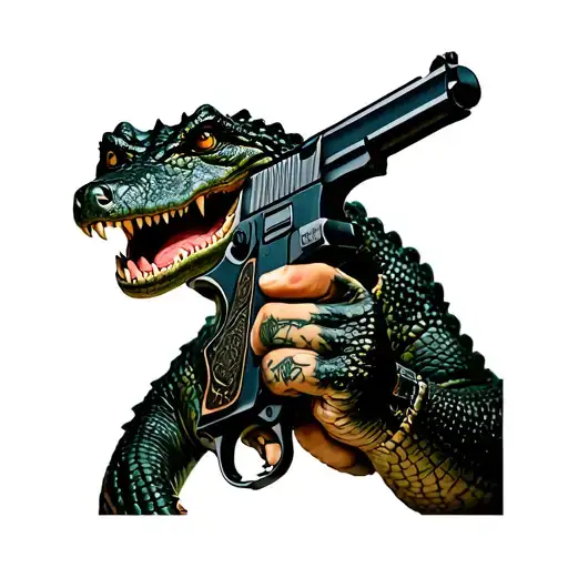 A Croc Holding A Gun