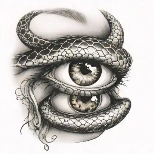 Woman's Eye Being Held By A Hand Being Bitten By A Snake