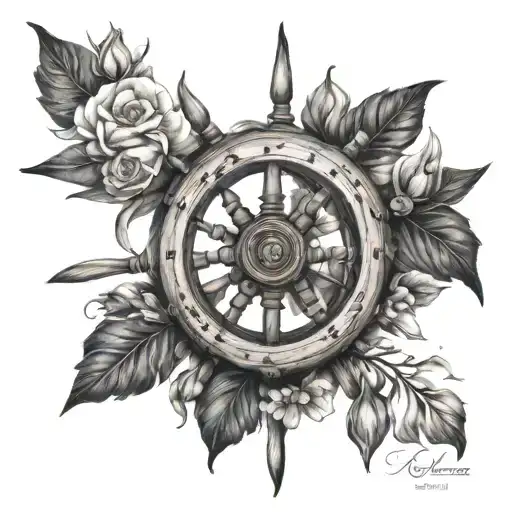 Ships Wheel With Birth Flowers Of November July January April