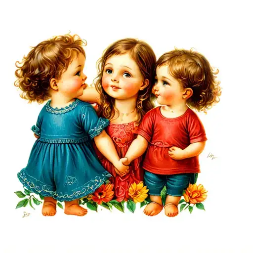 2 Kids And Mother Holding Hands