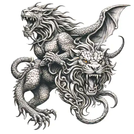 Dragon And Lion Fighting With