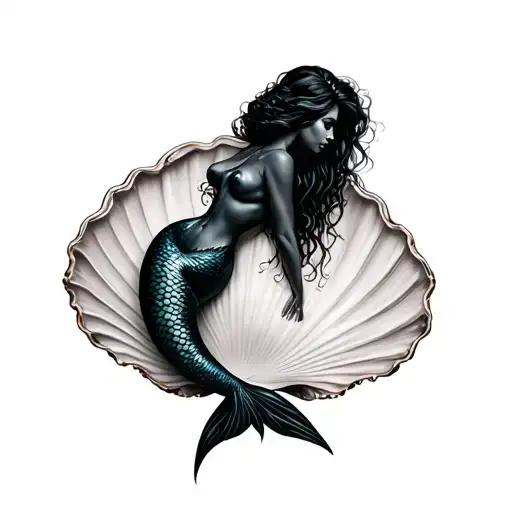 Black Mermaid In Clam Shell