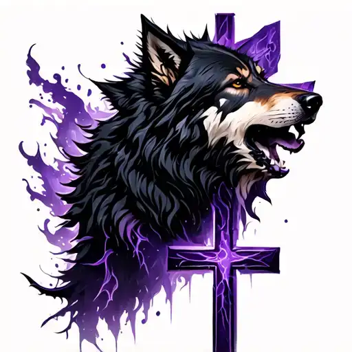 Purple Black Wolf Howling Cross Made