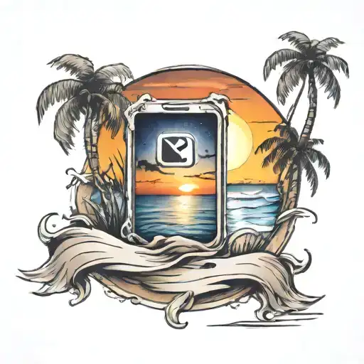 A Youtube Play Button Incorporated Into A Beach Sunset Tattoo Design