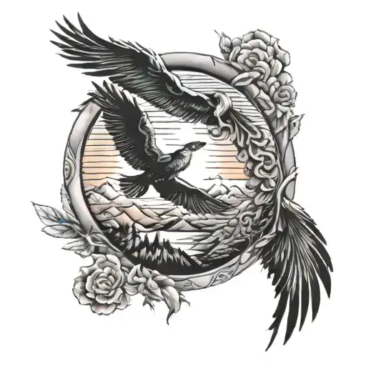 Perspective Change From Mountain View Through Perspective Lens To Rising Phoenix Sunrise