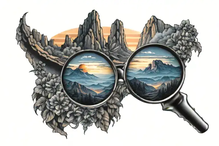 Midnight Blue Mountains Looking Through Lens To Rising Phoenix Bright Sunrise