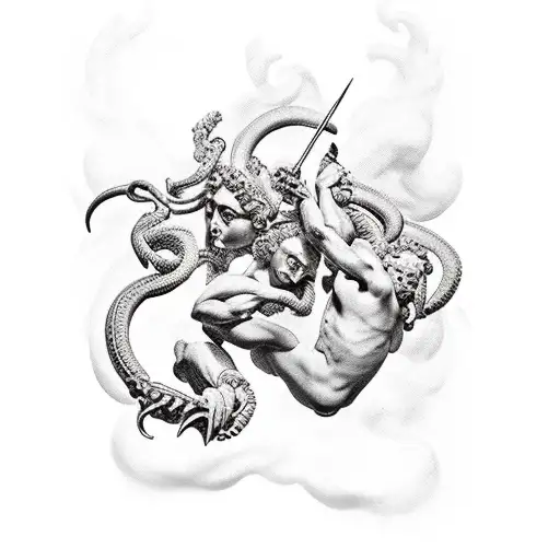 Renaissance Style Painting Dipicting Greek Mythology Perseus Killing Medusa