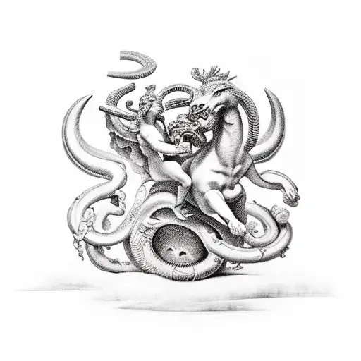 Renaissance Style Painting Dipicting Greek Mythology Perseus Killing Medusa