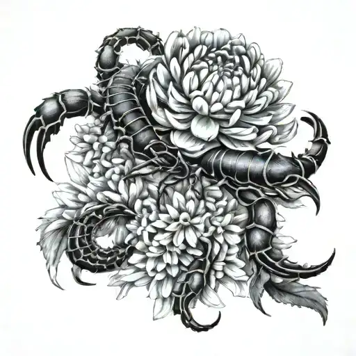 Scorpion With Chrysanthemums Flower