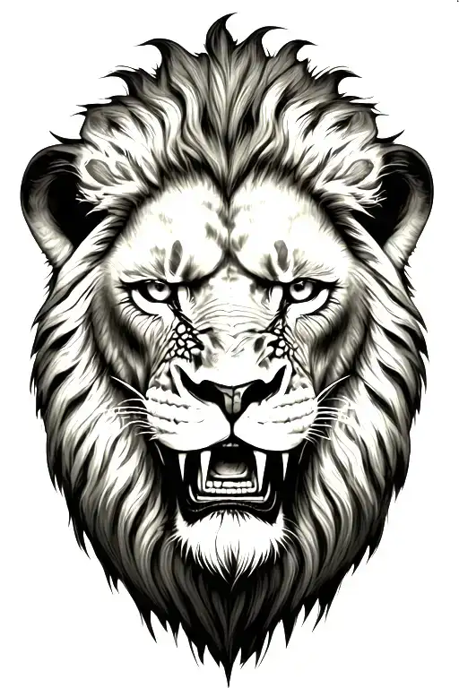 Dark Serious Front Lion Face With Fangs Showing And A Scar On His Right Blind Eye