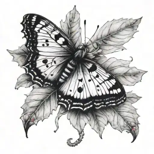 Small Messy Black And White Caterpillar Transition To Colorful Butterfly