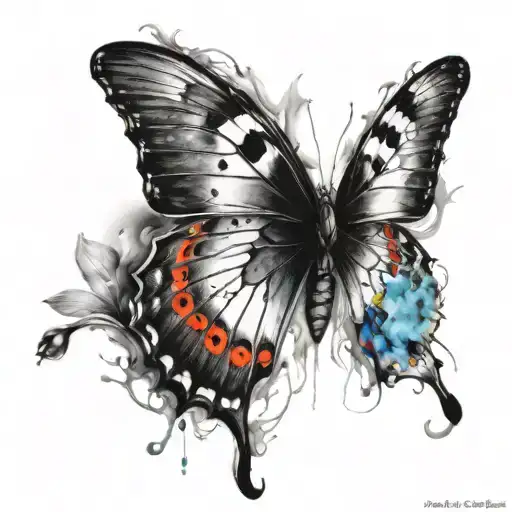 Small Messy Black And White Heart To Colorful Butterfly