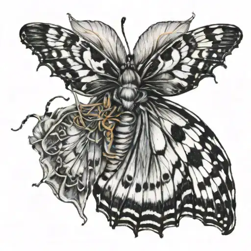 Small Messy Black And White Caterpillar Metamorphosis To Big Colorful Butterfly