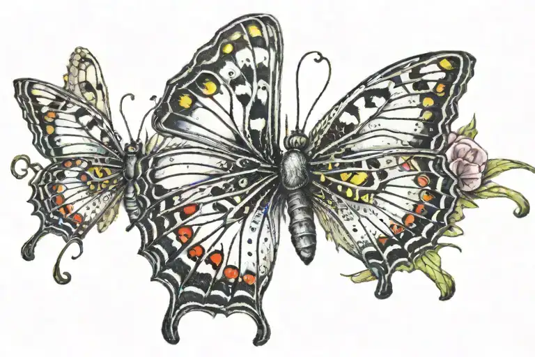 Small Black And White Caterpillar Metamorphosis Into Big Colorful Butterfly