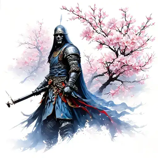 Cherry Blossom With Warrior Un The Middle Surounded By Death