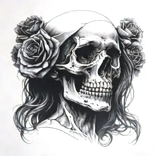 Skull Against The Background Of A Girl's Silhouette