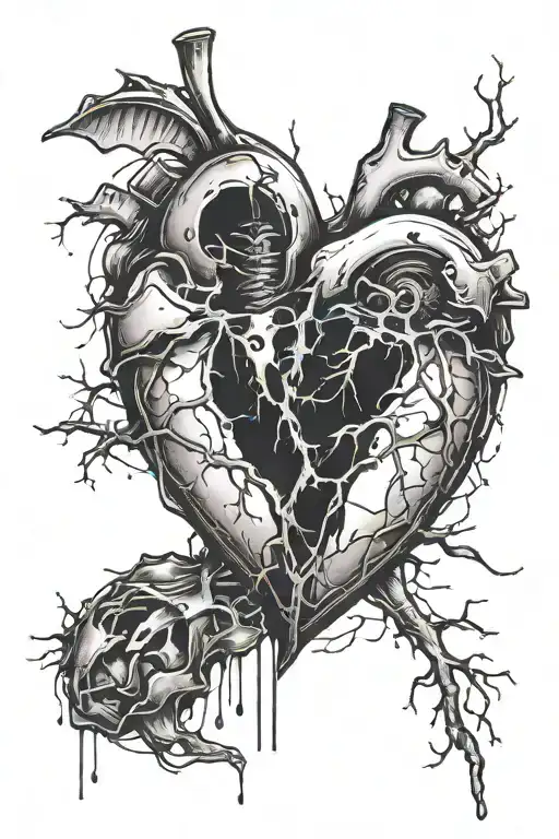 Messy Black Broken Half Heart