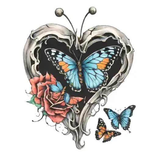 Ripped Apart Heart With Butterfly Coming Out In Color