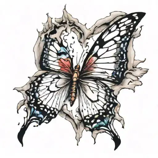 Ripped Apart Heart With Butterfly Coming Out In Color