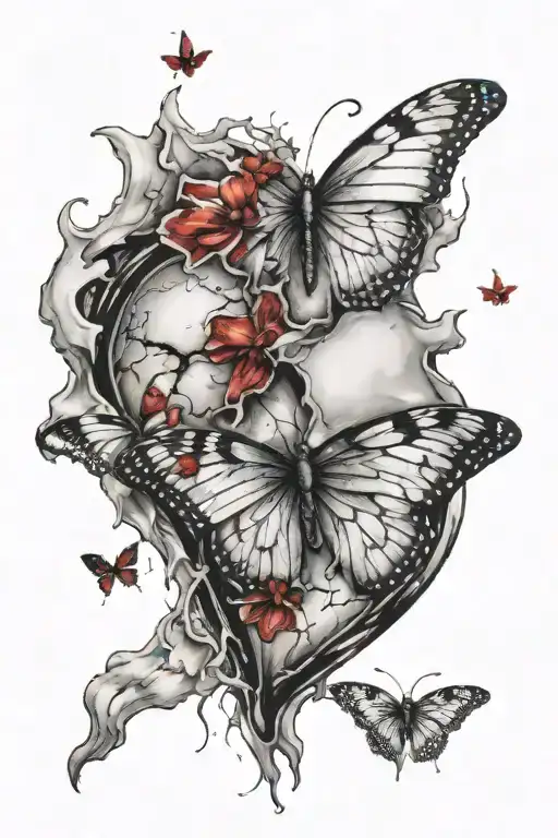 Black And White Broken Heart With Butterfly Flying Out In Color