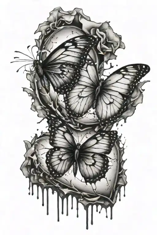 Black And White Broken Heart With Butterfly Flying Out In Color