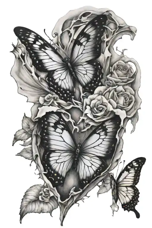Black And White Broken Heart With Butterfly Flying Out In Color