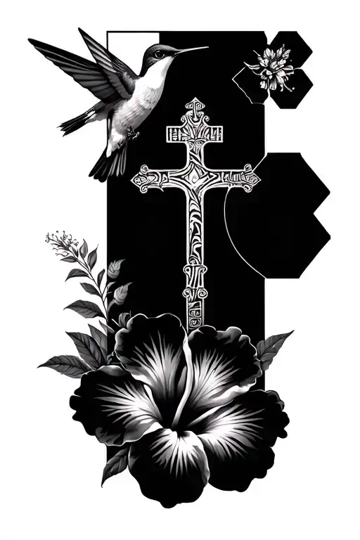Arm Sleeve Hibiscus Flower Egyptian Cross And Hummingbird Bird With Eye