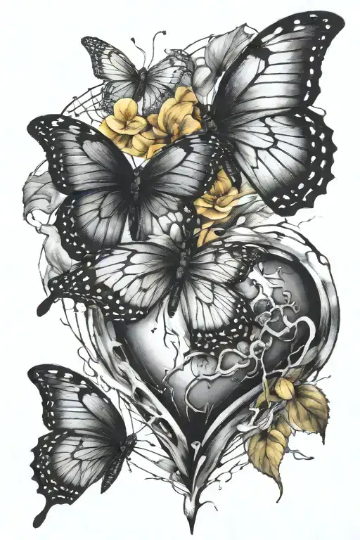 Black Broken Heart With Butterfly Flying Out In Color