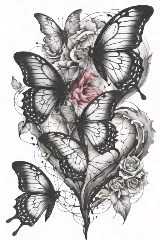 Black Broken Heart With Butterfly Flying Out In Color