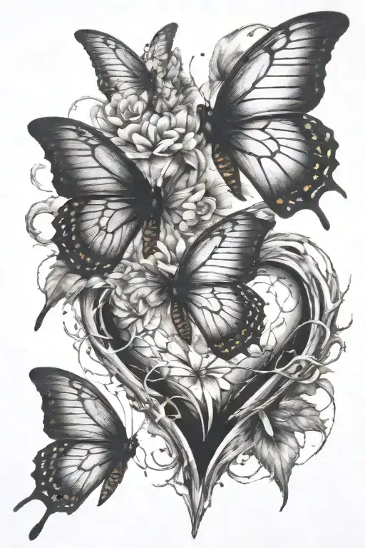 Black Broken Heart With Butterfly Flying Out In Color