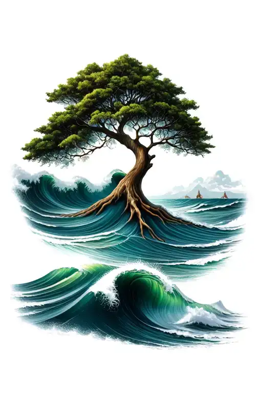 Tree Of Life In The Ocean Waves
