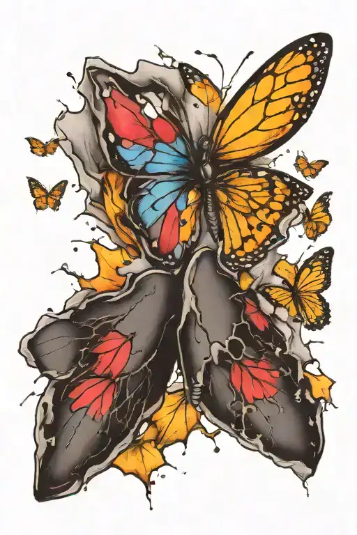Black Broken Heart With Butterfly Flying Out In Color