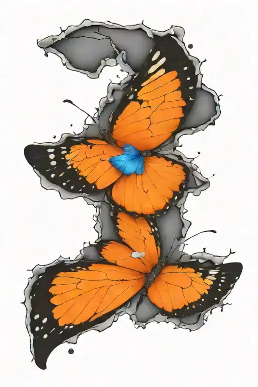 Black And White Broken Heart With Blue Orange Butterfly Flying Out