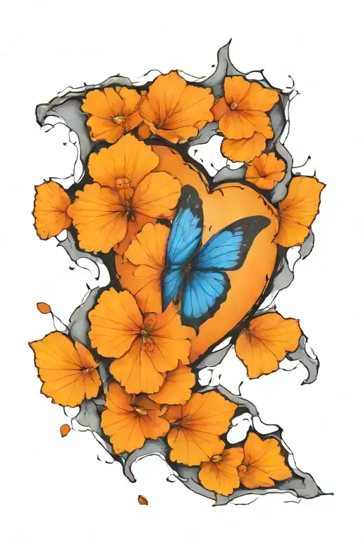 Grayscale Broken Heart With Blue Orange Butterfly Flying Out