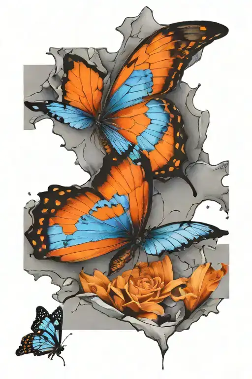 Grayscale Broken Heart With Blue Orange Butterfly Flying Out