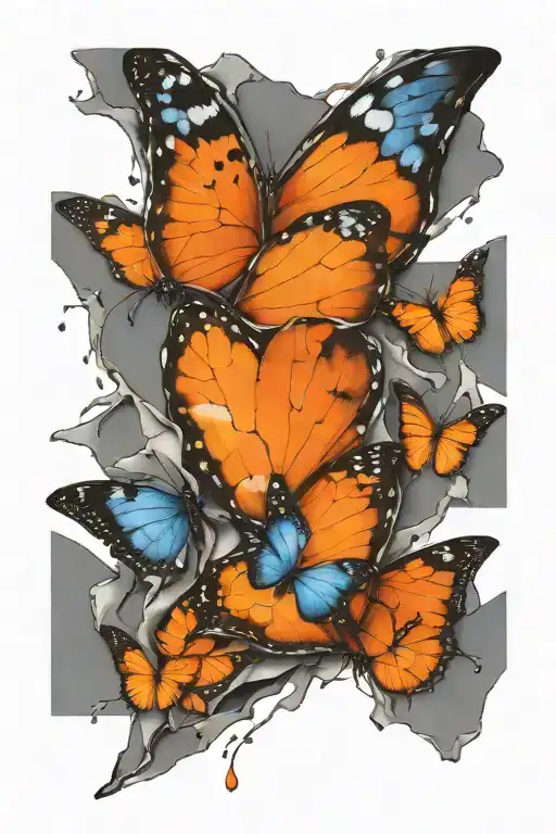 Grayscale Broken Heart With Blue Orange Butterfly Flying Out