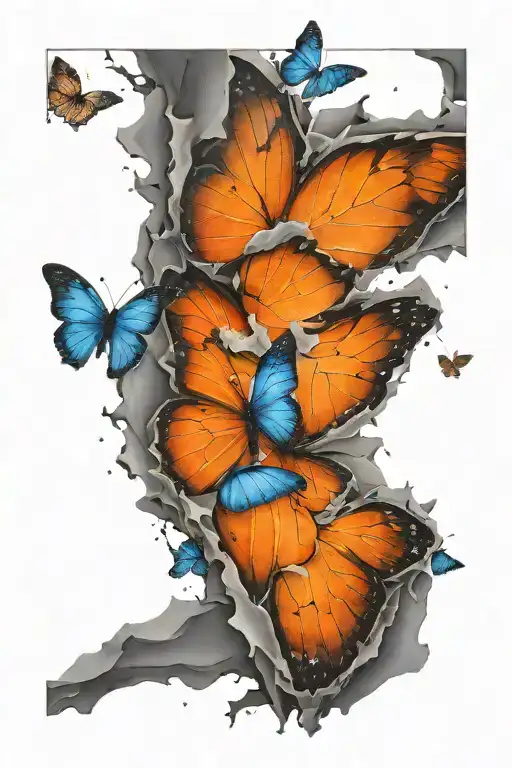 Grayscale Broken Heart With Blue Orange Butterfly Flying Out