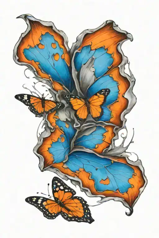 Grayscale Broken Heart With Blue Orange Butterfly Flying Out