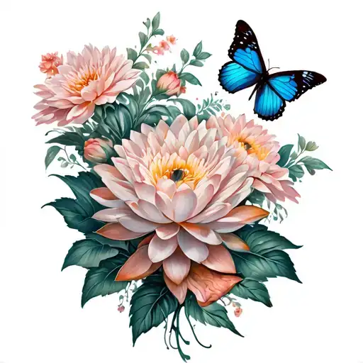 Full Body Chrysanthemum Flowers And Butterflies And Lotus Flowers And Cheetah