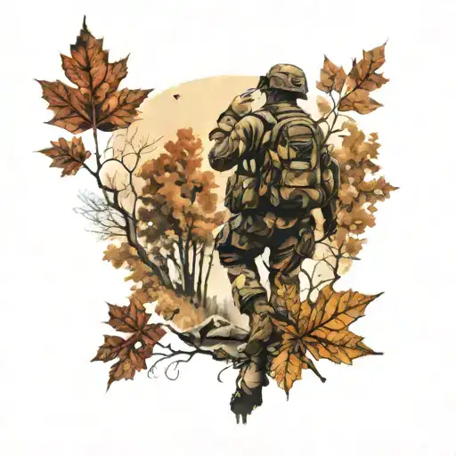 Army Dad Bright Fall Leaves And Trees Colors Looking Into Distance