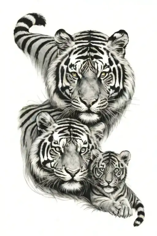 Tiger Behind Cub Playing