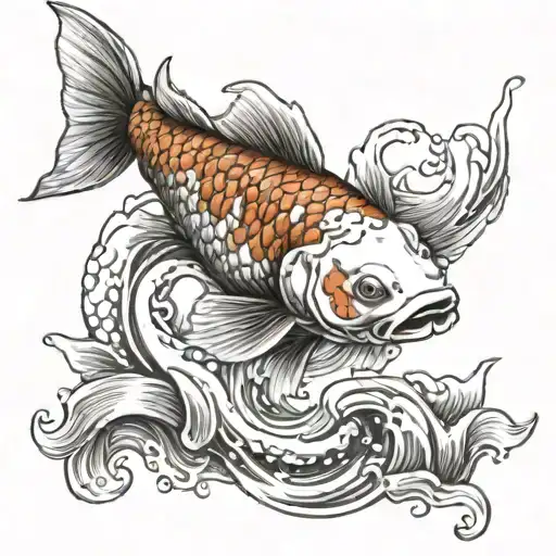A Koi Fish Swimming Up Stream