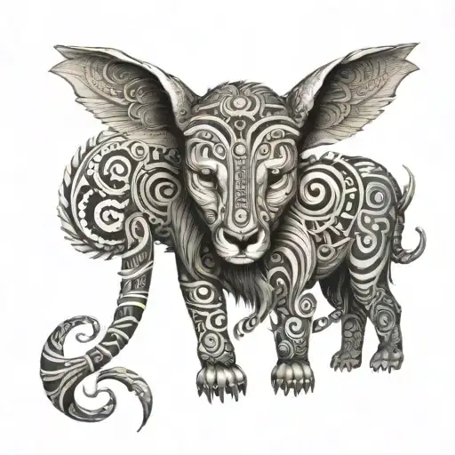 Create A Realistic Tattoo Design Of A Totem Animal Intertwined With Intricate Hypnotic Patterns