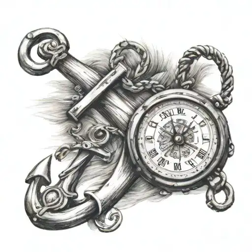 Wooden Anchor With Pocket Watch