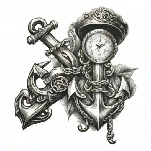Wooden Anchor With Pocket Watch