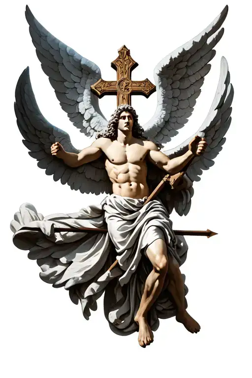 Latin Cross With Angel Ready For Battle