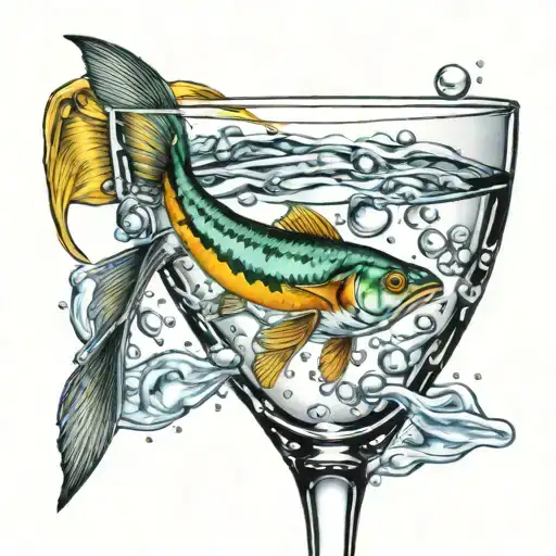 A Little Fish Is Swimming In A Martini's Glass